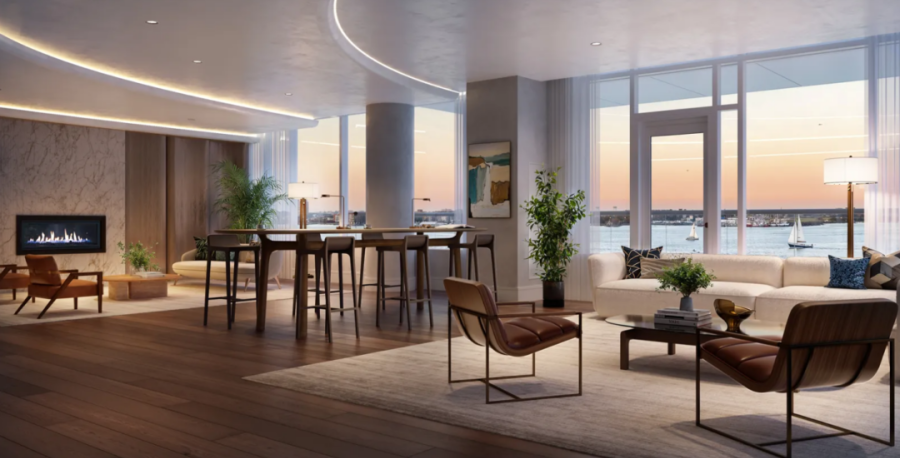 Grand lounge of One Harbor Shore in Seaport