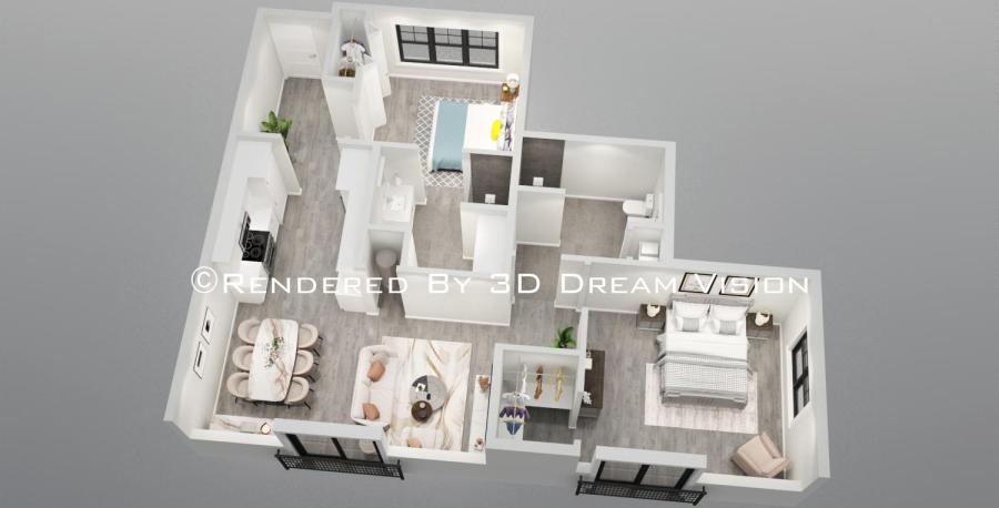 2 Bed/2 Bath Rendering