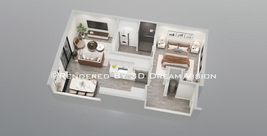 1 Bed/1Bath Rendering